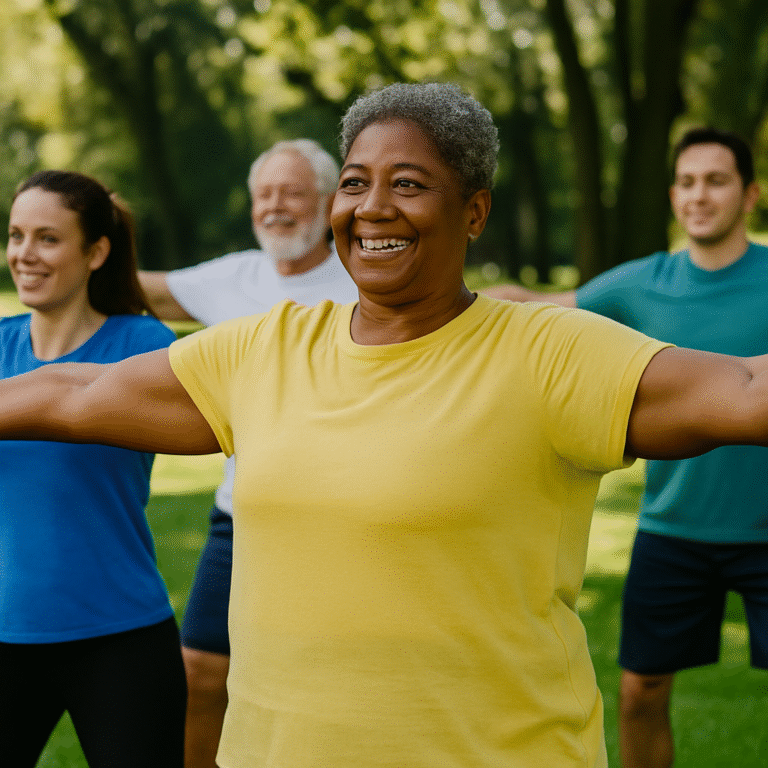 Group of people enjoying outdoor activities in nature to improve health and wellness